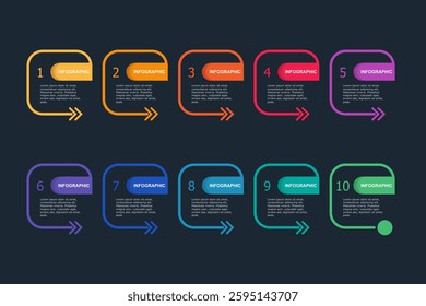 business concept with 10 steps,  rectangle shape and multicolor label ,design for workflow layout, diagram, annual report, web design. vector