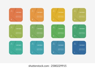 business concept with 12 steps, multicolor rectangle  ,design for workflow layout, diagram, annual report, web design. vector