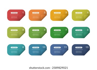 business concept with 12 steps,  multicolor rectangle shape ,design for workflow layout, diagram, annual report, web design. vector