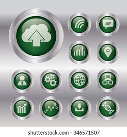Business concept with 13 glass button, parts, steps or processes. Can be used for workflow layout, diagram, number options, web design.