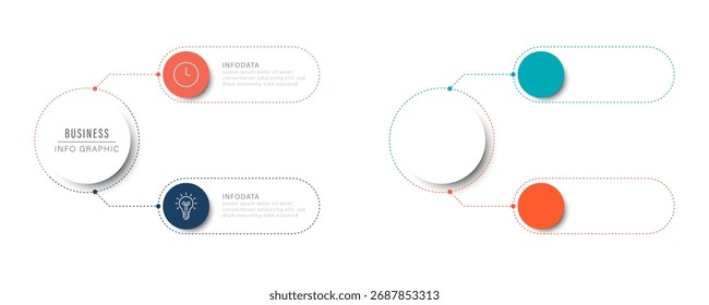 Concepto de negocio con 2 pasos, opciones, proceso. Ilustración vectorial.