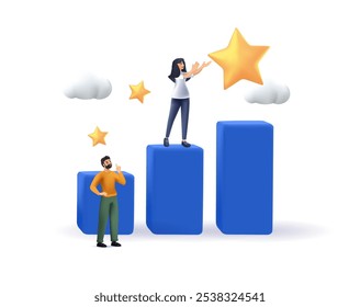 Business concept 3D vector illustration, little people climb the corporate ladder, the concept of career growth, career planning vector