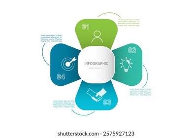 business concept with 4 steps, multicolor shape ,design for workflow layout, diagram, annual report, web design. Creative banner, vector