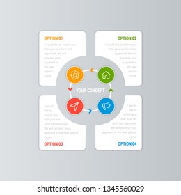 Business concept with 4 steps. Template for cycle diagram, options, graph, web design, presentation and round chart. Abstract background. Vector illustration. EPS10