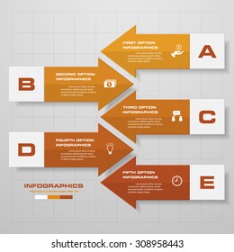 Business concept with 5 options in arrow shape parts, steps or processes. Template for diagram, Vector Background. Template/tags or website layout. Vector.
