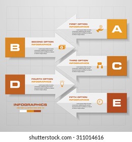 Business concept with 5 options in arrow shape parts, steps or processes. Template for diagram, Vector Background. Template/tags or website layout. Vector.
