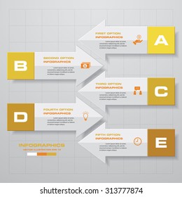 Business concept with 5 options in arrow shape parts, steps or processes. Template for diagram, Vector Background. Template/tags or website layout. Vector.
