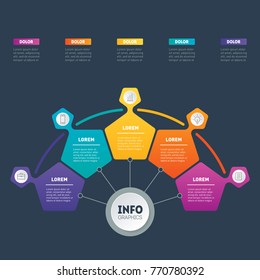Business concept with 5 options. Part of the report. Vector infographic of technology or education process. Web Template of a chart, diagram or busines presentation with 5 steps.