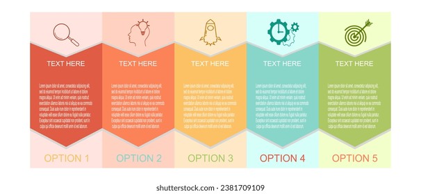 Business-Konzept mit 5 Optionen, Step.Presentation Business-Infografik-Vorlage mit Symbolen.Sie können für Prozessdiagramm, Präsentationen, Workflow-Layout, Banner, Flussdiagramm.