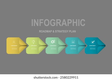 business concept with 5 steps, multicolor shape ,design for workflow layout, diagram, annual report, web design. vector