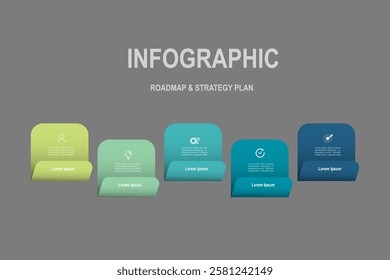 business concept with 5 steps, multicolor rectangle ,design for workflow layout, diagram, annual report, web design. vector