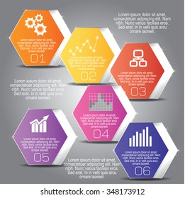 Business concept with 6 options, parts, steps or processes. Can be used for workflow layout, diagram, number options, web design.