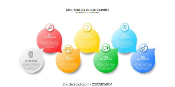 Concepto de negocio con 6 opciones, pasos o procesos.
Los vectores de diseño gráfico y los iconos de marketing se pueden utilizar para diseños de flujo de trabajo, diagramas e informes anuales. diseño web