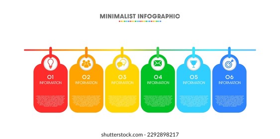 Concepto de negocio con 6 opciones, pasos o procesos.
Los vectores de diseño gráfico y los iconos de marketing se pueden utilizar para diseños de flujo de trabajo, diagramas e informes anuales. diseño web