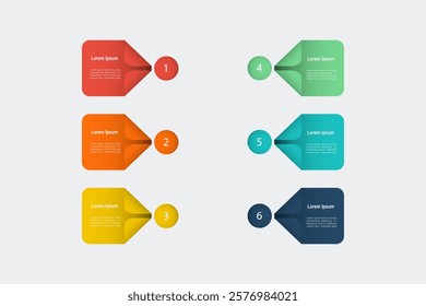 business concept with 6 steps, multicolor rectangle and circle ,design for workflow layout, diagram, annual report, web design. vector