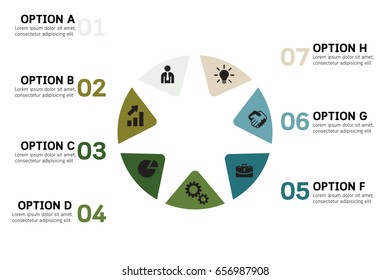 Business concept with 7 options, parts, steps, processes.