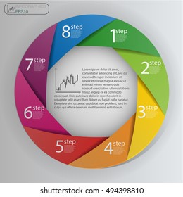 Business concept with 8 options, parts, steps or processes. Info graphic design template.