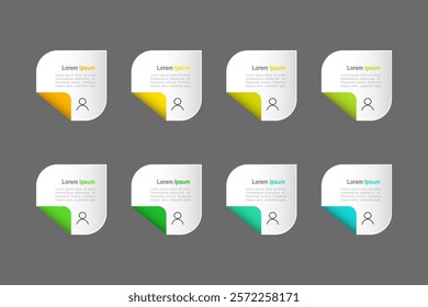 business concept with 8 steps, grey rectangle and multicolor label ,design for workflow layout, diagram, annual report, web design. Creative banner, vector