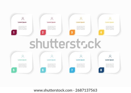 For business concept with 8 steps infographics, rectangle shape with multicolor label, design for workflow layout, diagram, annual report, web design. vector illustration