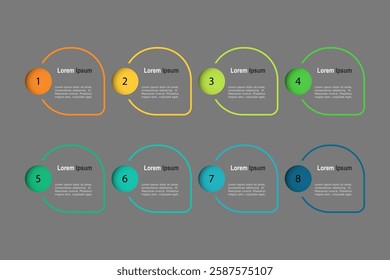business concept with 8 steps,  multicolor shape and label ,design for workflow layout, diagram, annual report, web design. vector