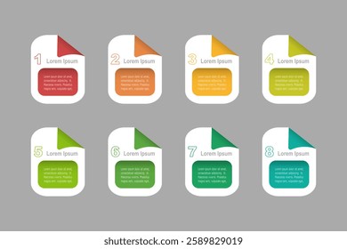 business concept with 8 steps,  rectangle shape and multicolor label ,design for workflow layout, diagram, annual report, web design. vector