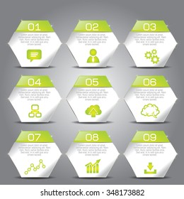 Business concept with 9 options, parts, steps or processes. Can be used for workflow layout, diagram, number options, web design.