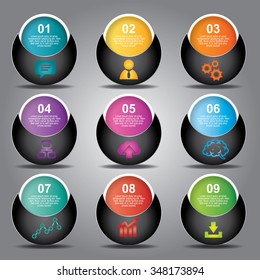 Business concept with 9 options, parts, steps or processes. Can be used for workflow layout, diagram, number options, web design.