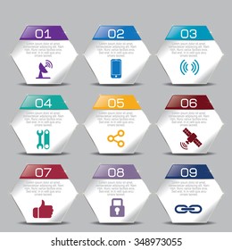Business concept with 9 options, parts, steps or processes. Can be used for workflow layout, diagram, number options, web design.