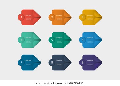 business concept with 9 steps, multicolor shape ,design for workflow layout, diagram, annual report, web design. vector