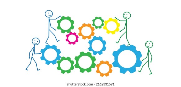 Business concept, abstract background with gears, people engaged in business promotion, communication, teamwork