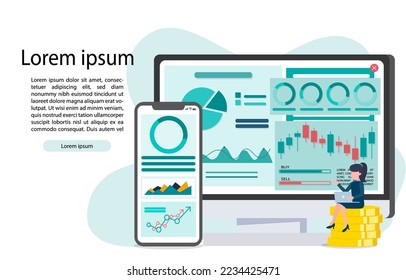 Business Concept. Abstract online marketing analytics with report dashboard, providing high resolution data, strategy, tactics and success. Vector illustration Eps 10.