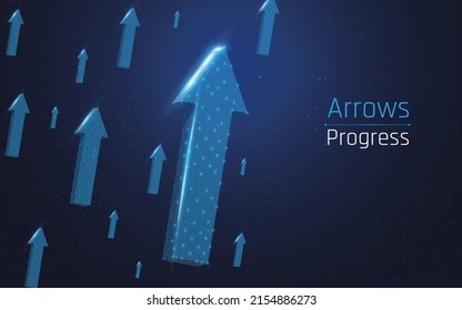 business concept. Up arrow .Growing graph in wireframe and plexus style. Triangles, particles, low poly and wireframe construction. vector illustration