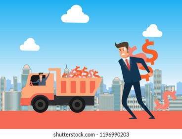 business concept art,compare with man carry and truck take different result,vector illustration