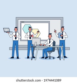 Business concept artoon style. Employee working in office business workplace. They talk about their job duties in the company. flat illustration vector design