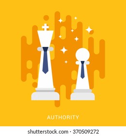 Business Concept. Authority. Vector Illustration In Flat Design Style. Chess Figures With Ties