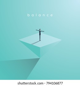Business concept of balance, vector illustration. Businessman standing on top of inverted pyramid. Symbol of work life balance, equality, stability. Eps10 vector illustration.