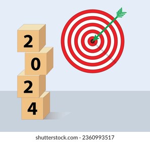 business concept banner. The 2024 year number with Target. Planning for goal and success concepts.business and finance goals. success Concept. vector illustration