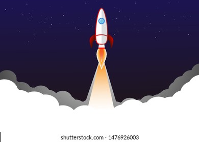 Business concept of banner with startup rocket.Launch rocket vector background. Shuttle in space. vector eps10