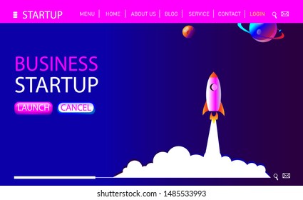 Business concept of banner with startup rocket.Launch rocket vector background. Banner for the Internet