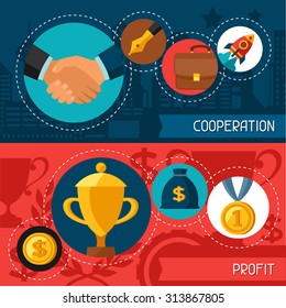 Business concept banners of cooperation and profit.