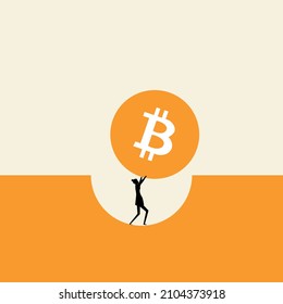 Business concept with bitcoin. Bitcoin as a volatile and unstable cryptocurrency will crash and fall. Vector illustration.