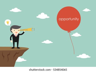 Business concept, Boss/Businessman using telescope and see opportunity. Vector illustration.