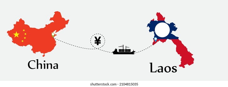 Business Concept Of Both Country. Ship Transport From China Go To Laos. And Flags Symbol On Maps. EPS.file.Cargo Ship.