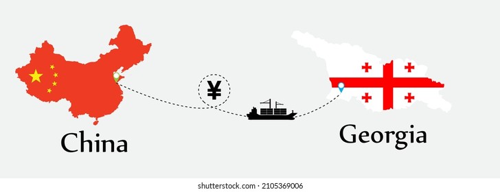 Business concept of both country. Ship transport from China go to Georgia. And flags symbol on maps. EPS.file.Cargo ship.