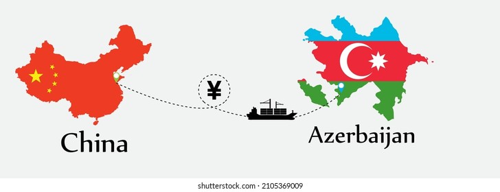 Business concept of both country. Ship transport from China go to Azerbaijan. And flags symbol on maps. EPS.file.Cargo ship.