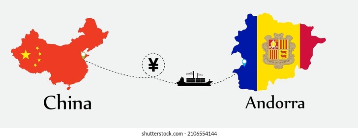 Business concept of both country. Ship transport from China go to Andorra. And flags symbol on maps. EPS.file.Cargo ship.