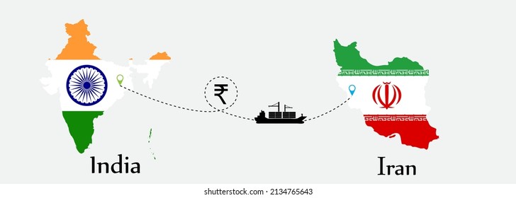 Business concept of both country. Ship transport from India go to Iran. And flags symbol on maps. EPS.file.Cargo ship.