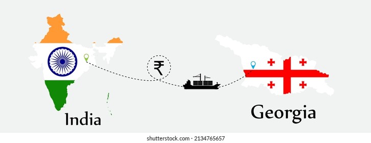 Business concept of both country. Ship transport from India go to Georgia. And flags symbol on maps. EPS.file.Cargo ship.