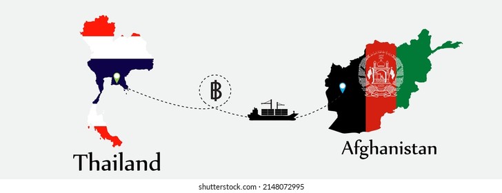 Business concept of both country. Ship transport from Thailand go to Afghanistan. And flags symbol on maps. EPS.file.Cargo ship.