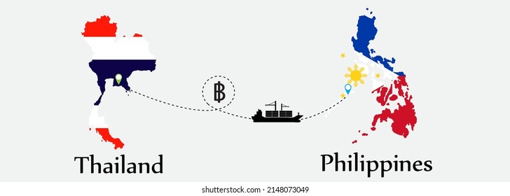 Business concept of both country. Ship transport from Thailand go to Philippines. And flags symbol on maps. EPS.file.Cargo ship.